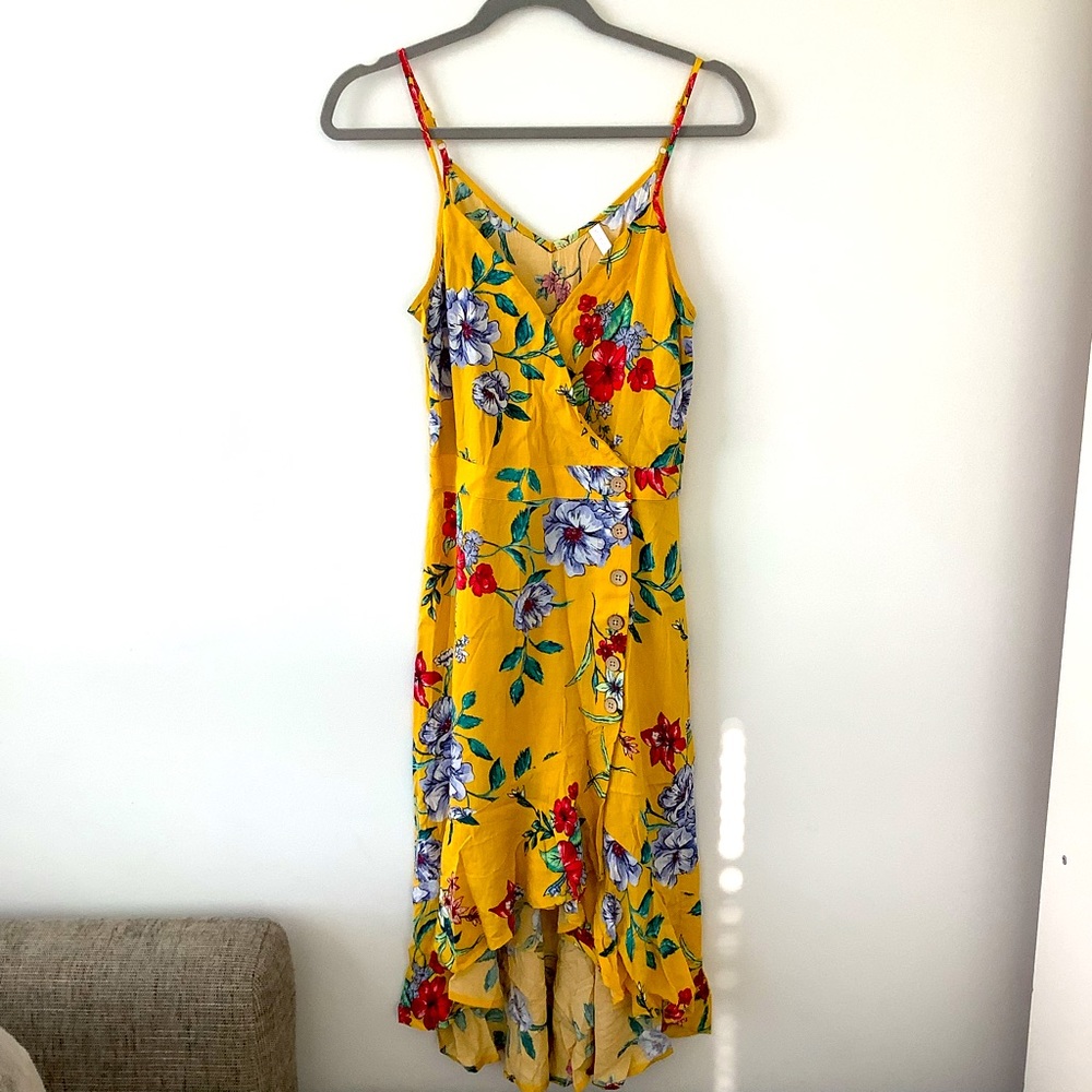 Xhilaration floral yellow midi dress size s